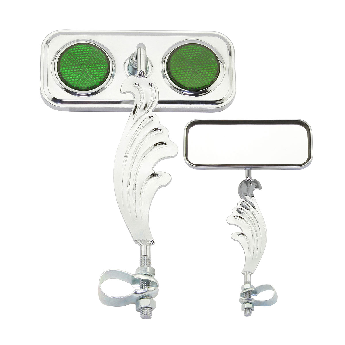 Rectangle Wing Mirror Chrome Left Green Reflectors.
